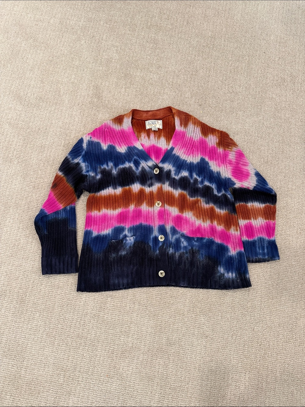 Chaser Brand Grandpa Sweater Tie-Dye V-Neck Button Cardigan - Pink, Navy, Brown